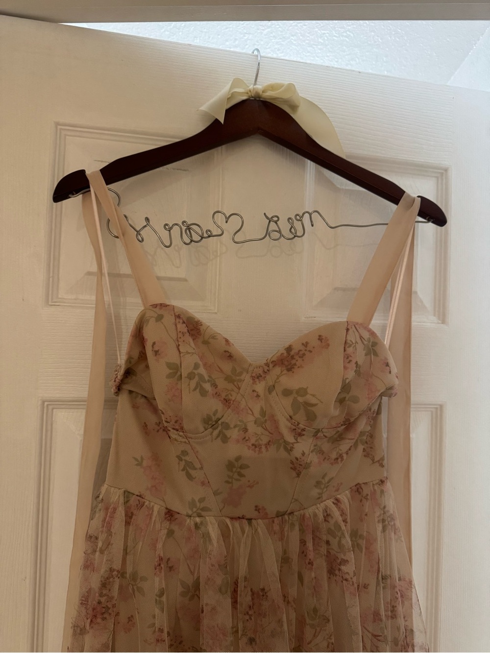 Floral Mesh Sweetheart Bodice Nightdress in Blush Floral